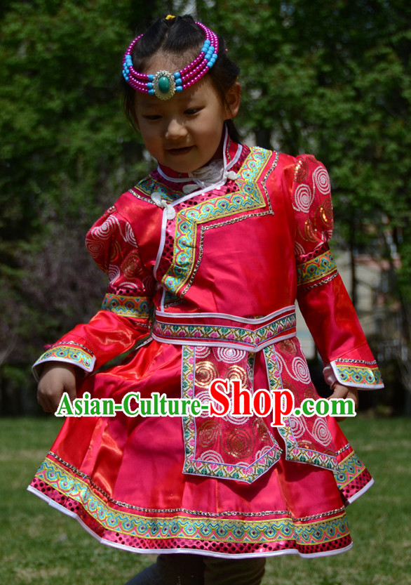 Traditional Chinese Photo Costume Mongolian Costume and Hat Complete Set for Girls