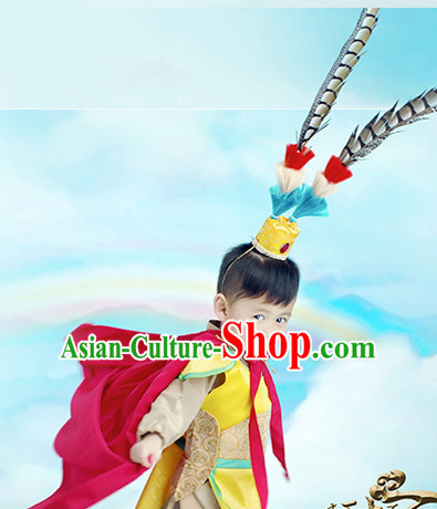 Traditional Chinese Photo Costume Sun Wukong Costumes and Hair Accessories for Kids Boys