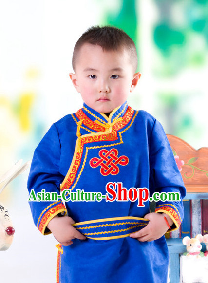 Traditional Chinese Mongolian Dresses and Hat Complete Set Kids