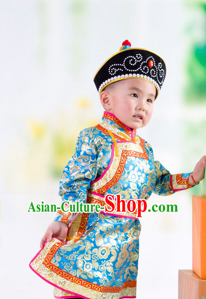 Traditional Chinese Mongolian Dress and Hat Complete Set Kids