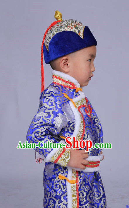 Traditional Chinese Mongolian Dress and Hat Complete Set Kids