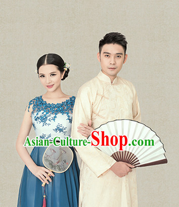 Traditional Chinese Photo Costume Long Mandarin Robe for Men