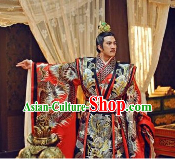 Traditional Chinese Emperor Dragon Robe and Crown Complete Set for Men