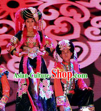 Traditional Chinese Ethnic Costumes and Hat Complete Set for Women