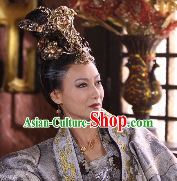 Handmade Chinese Palace Wu Zetian Female Emperor Tang Dynasty Wigs and Hair Accessories