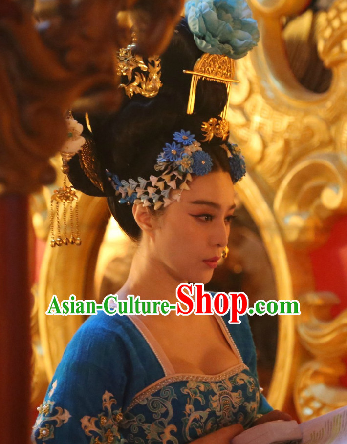 Handmade Chinese Palace Empress Black Wig and Hair Accessories