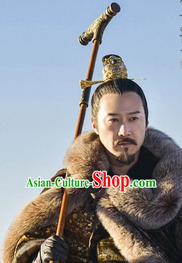 Handmade Chinese Palace Emperor Black Wig and Hair Accessories