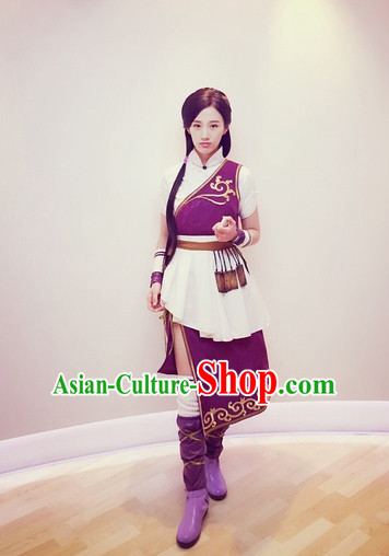 Traditional Chinese Ancient Female Warrior Knight Costumes and Hair Accessories Complete Set