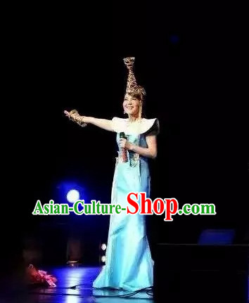 Traditional Chinese Mongolian Dress and Hat Complete Set for Women