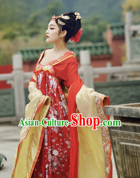 Traditional Chinese Tang Dynasty Costumes and Hair Accessories Complete Set for Women