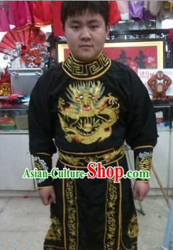 Ancient Chinese Black Dragon Embroidered Suit Complete Set for Men