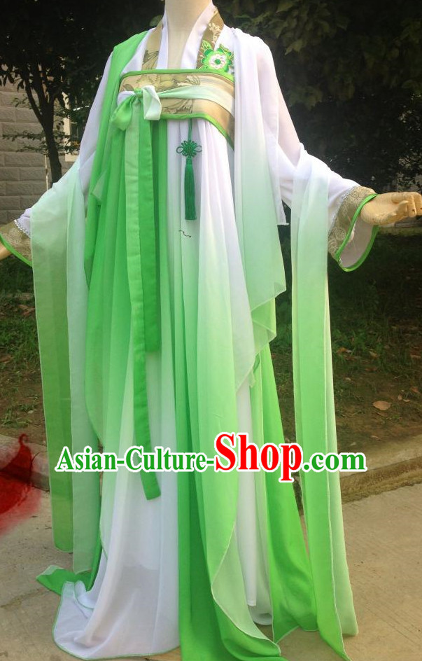 Grass Green Ancient Chinese Clothing Complete Set for Women