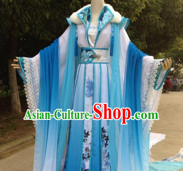 Blue Romantic Ancient Chinese Queen Costume Complete Set for Women