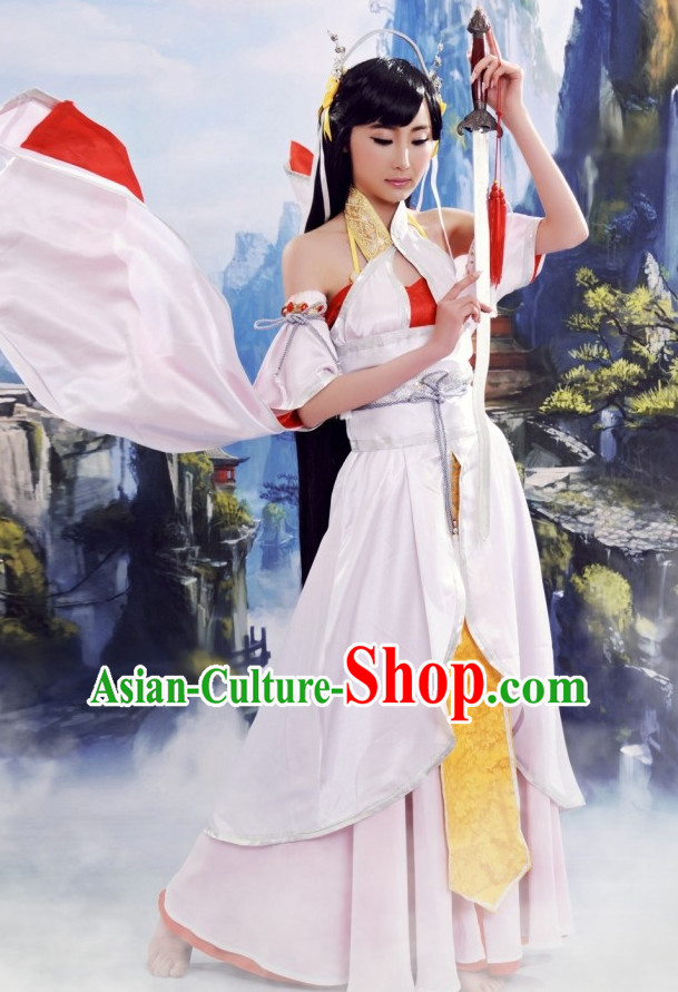 Traditional Chinese Sexy Fairy Costumes and Hair Accessories Complete Set for Women