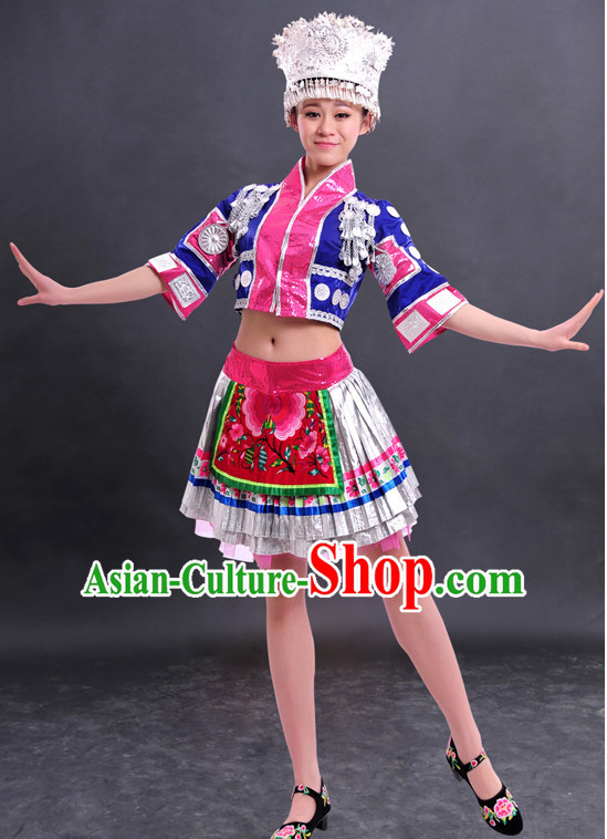 Traditional Chinese Miao Clothes and Hat Complete Set for Women