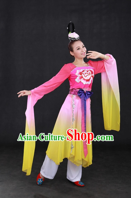 Long Sleeves Traditional Chinese Classical Dancing Costumes and Hair Accessories Complete Set for Women