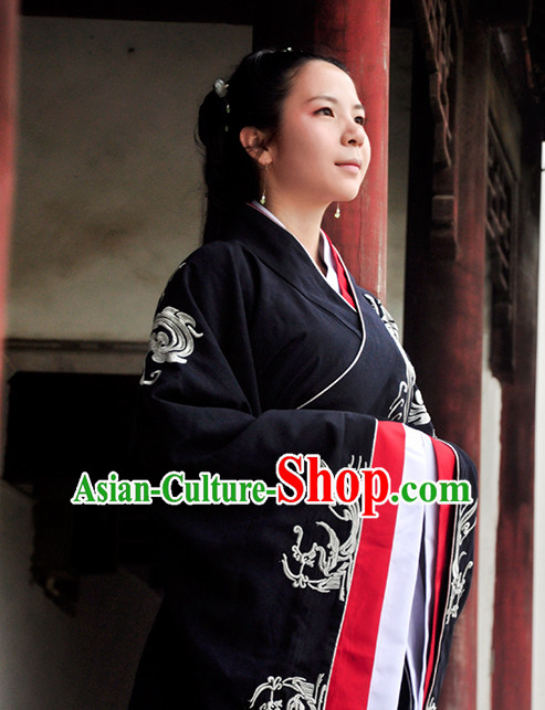 Chinese Black Hanfu Clothing Complete Set for Women