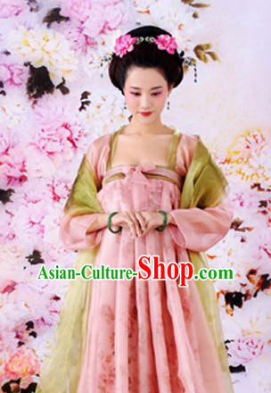 Ancient Chinese Tang Dynasty Clothing and Hair Accessories Complete Set for Women