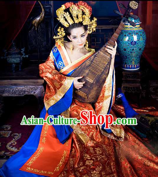 Traditional Chinese Ancient Queen Costumes and Hair Accessories Complete Set