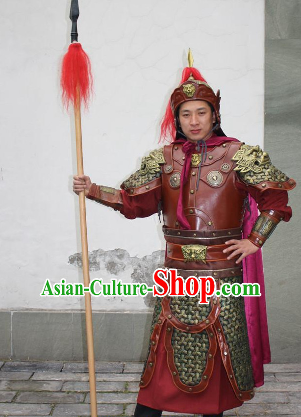 Chinese Ancient Warrior Armor Costumes and Helmet Complete Set for Men