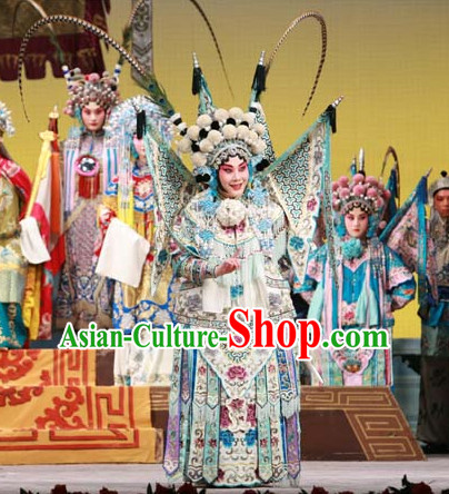 Chinese Traditonal Beijing Opera Wu Tan Costumes and Hair Accessories Complete Set