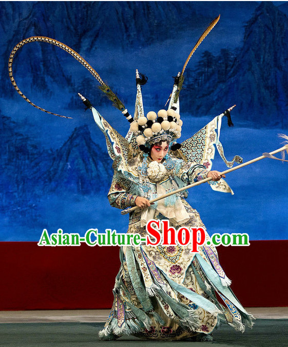 Ancient Chinese Traditonal Beijing Opera Wu Tan Costumes and Helmet Complete Set