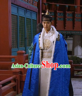 Ancient Korean Emperor Dragon Costumes Mantle and Headwear Complete Set