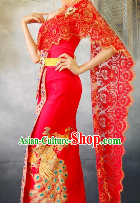 Thailand Peacock Clothing Wedding Dresses for Women