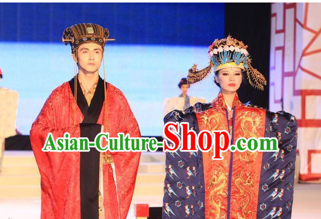 Ancient Emperor and Empress Clothes and Hats 2 Sets