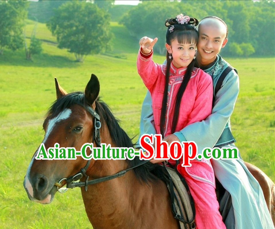 Red Chinese Qing Dynasty Casual Mandarin Clothes for Girls