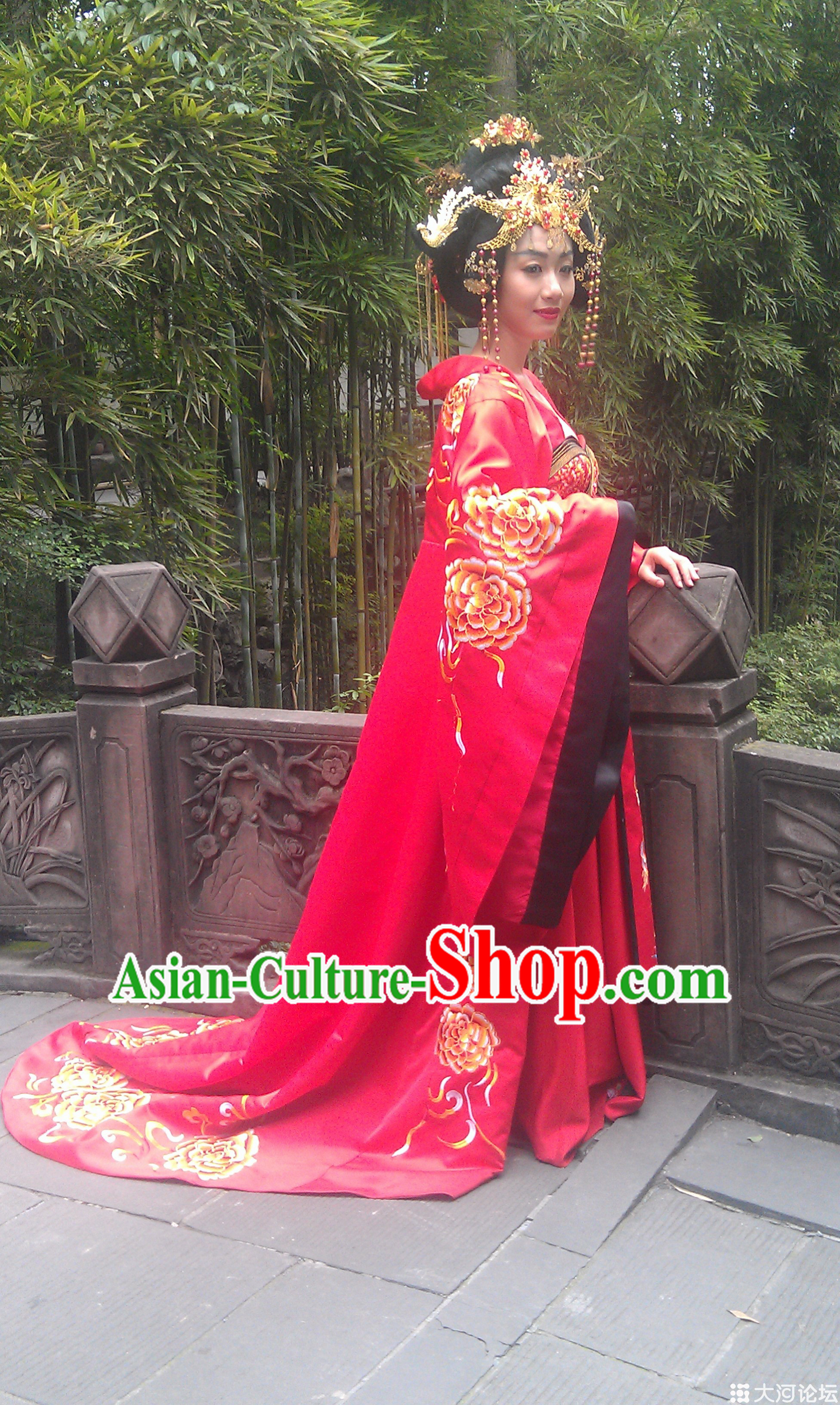 Ancient Red Bridal Dresses and Phoenix Accessories Complete Set
