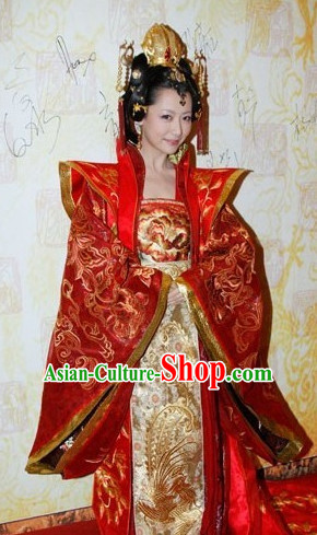 Chinese Ancient Empress Clothing and Hair Jewelry Comoplete Set