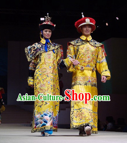 Qing Dynasty Emperor and Empress Imperial Clothing and Hats Two Complete Sets