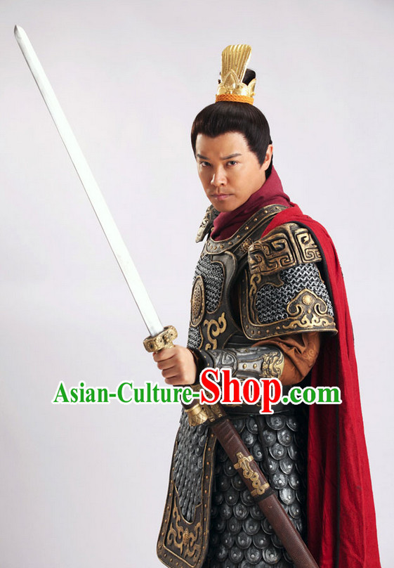 Chinese Ancient Fighter General Armor Costume and Helmet Complete Set