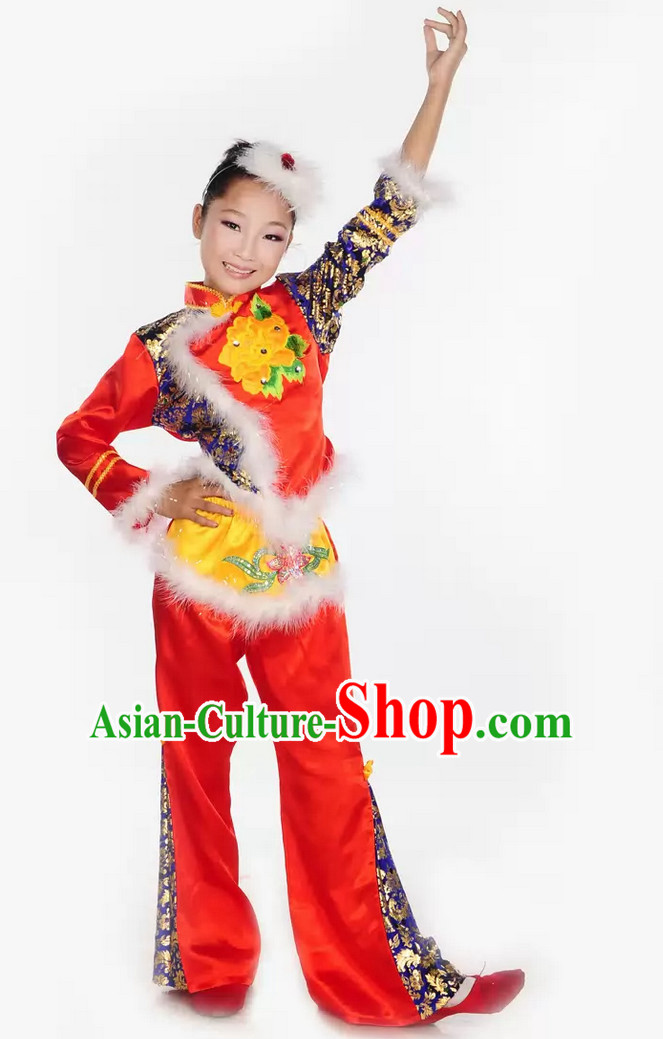 Chinese Lunar New Year Dance Costumes and Headpieces Complete Set for Kids