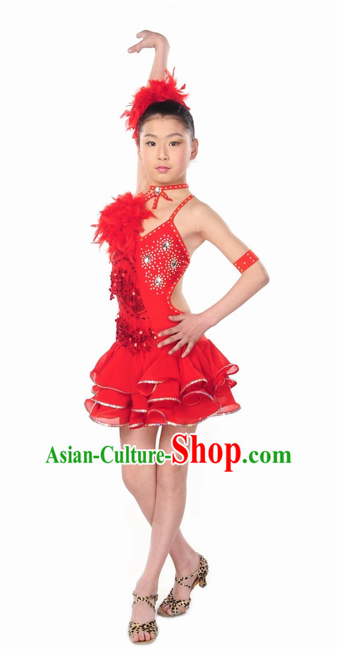 Red Latin Dance Costume for Kids