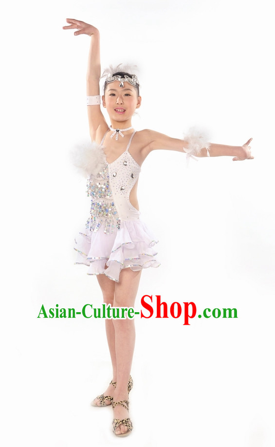 Pure White Latin Dance Costume for Kids