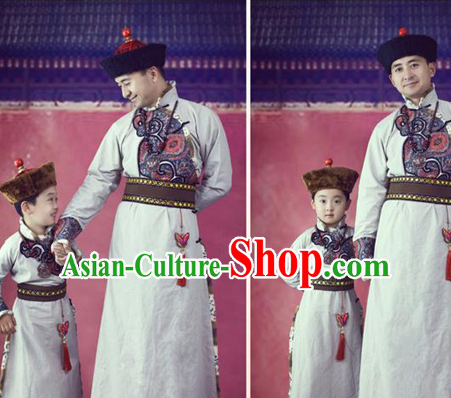 Mongolian Clothing and Hats 2 Sets for Father and Son