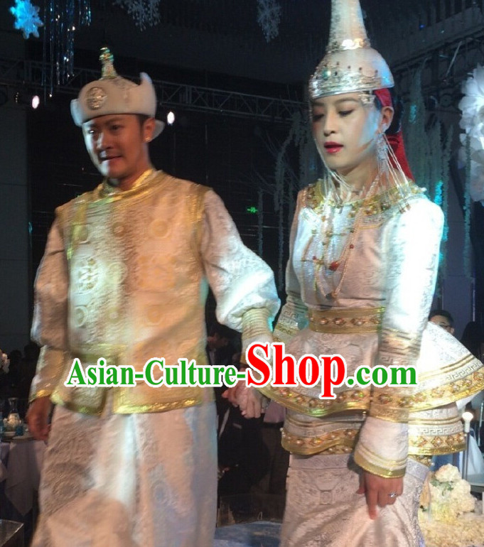 Mongolian Brides Wedding Dress and Hat for Women