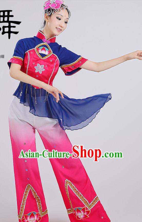 Chinese Group Fan Dancewear Dance Clothes and Headpieces Complete Set for Women