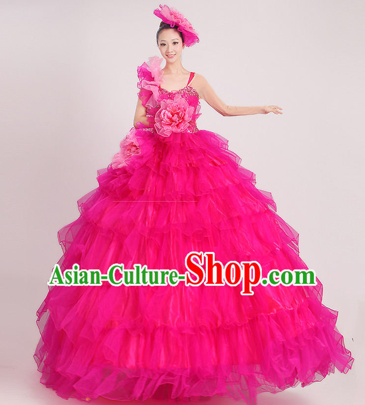 Chinese Flower Dance Ballroom Dancing Fan Dance Costume for Women