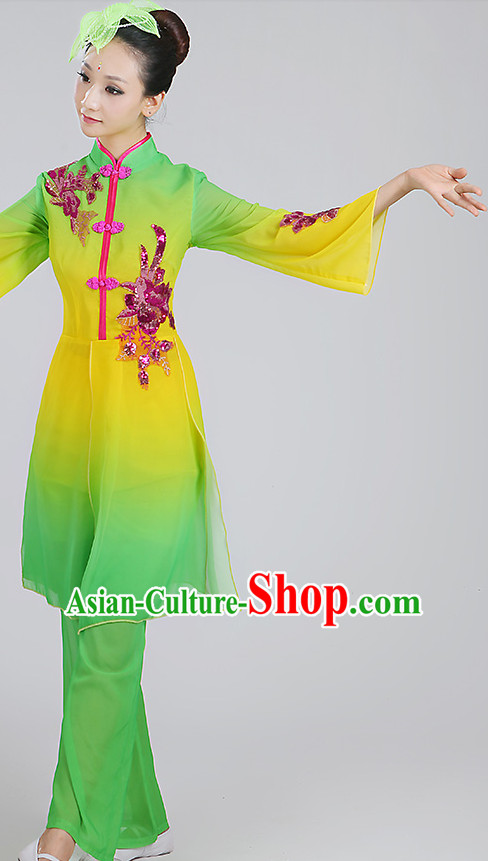 Color Transition Chinese Classicial Dance Costumes and Headpieces Complete Set for Woen