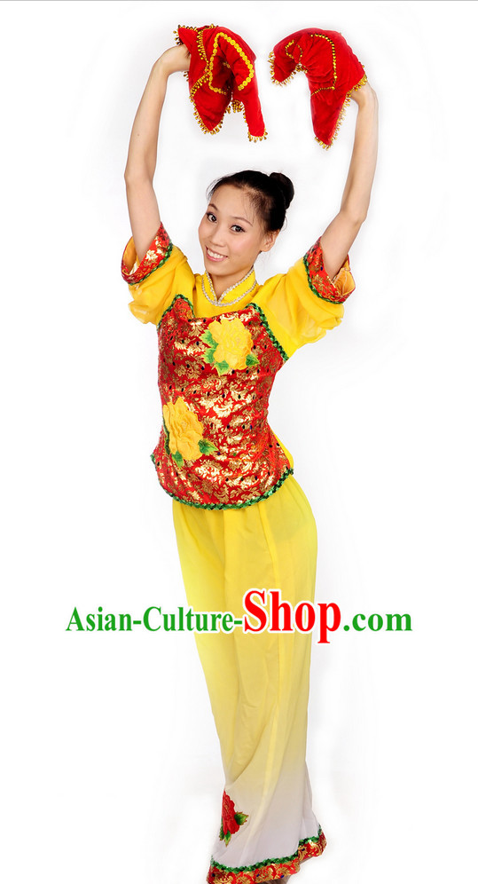 Chinese Folk Ribbon Hankerchief Dance Costume Uniforms for Women
