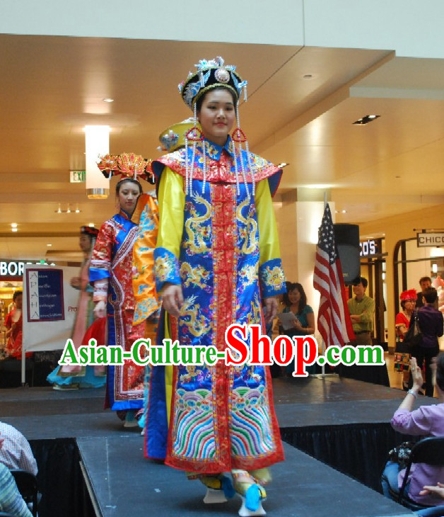 Chinese Qing Queen Costume and Hat Complete Set