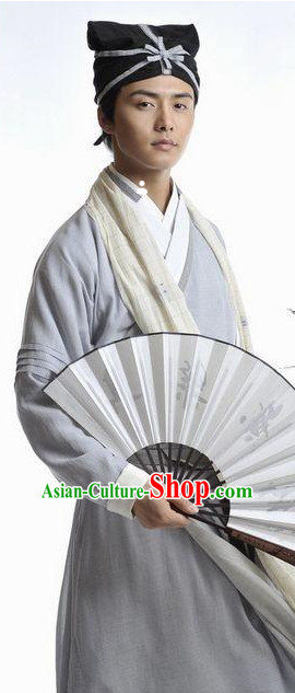 Ancient Chinese Scholar Costume and Hat Complete Set