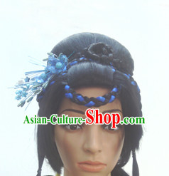 Chinese Ancient Swordswomen Black Long Lady Hair extensions Wigs Fascinators Toupee Long Wigs Hair Pieces and Accessories