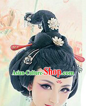 Chinese Qing Manchu Black Wigs and Hair Jewelry for Women