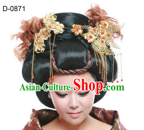 Chinese Classic Empress Black Long Wigs and Hair Jewelry for Women