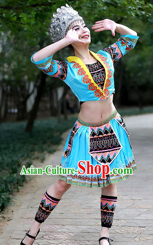 Chinese Made to Order Folk Miao Dance Costume and Headpieces Complete Set