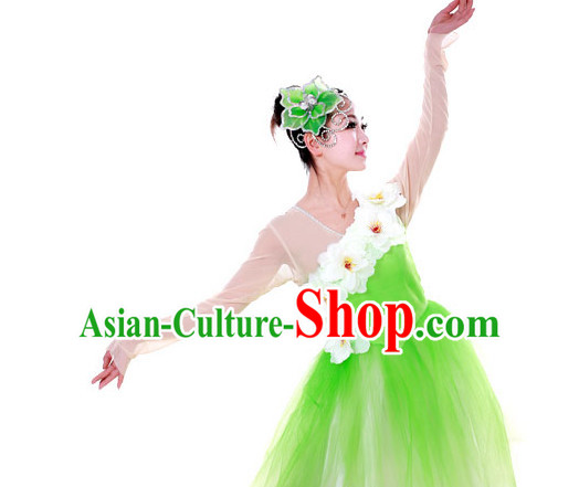 Chinese Custom Made Folk Jasmine Flower Dance Costume and Headpieces Complete Set for Women